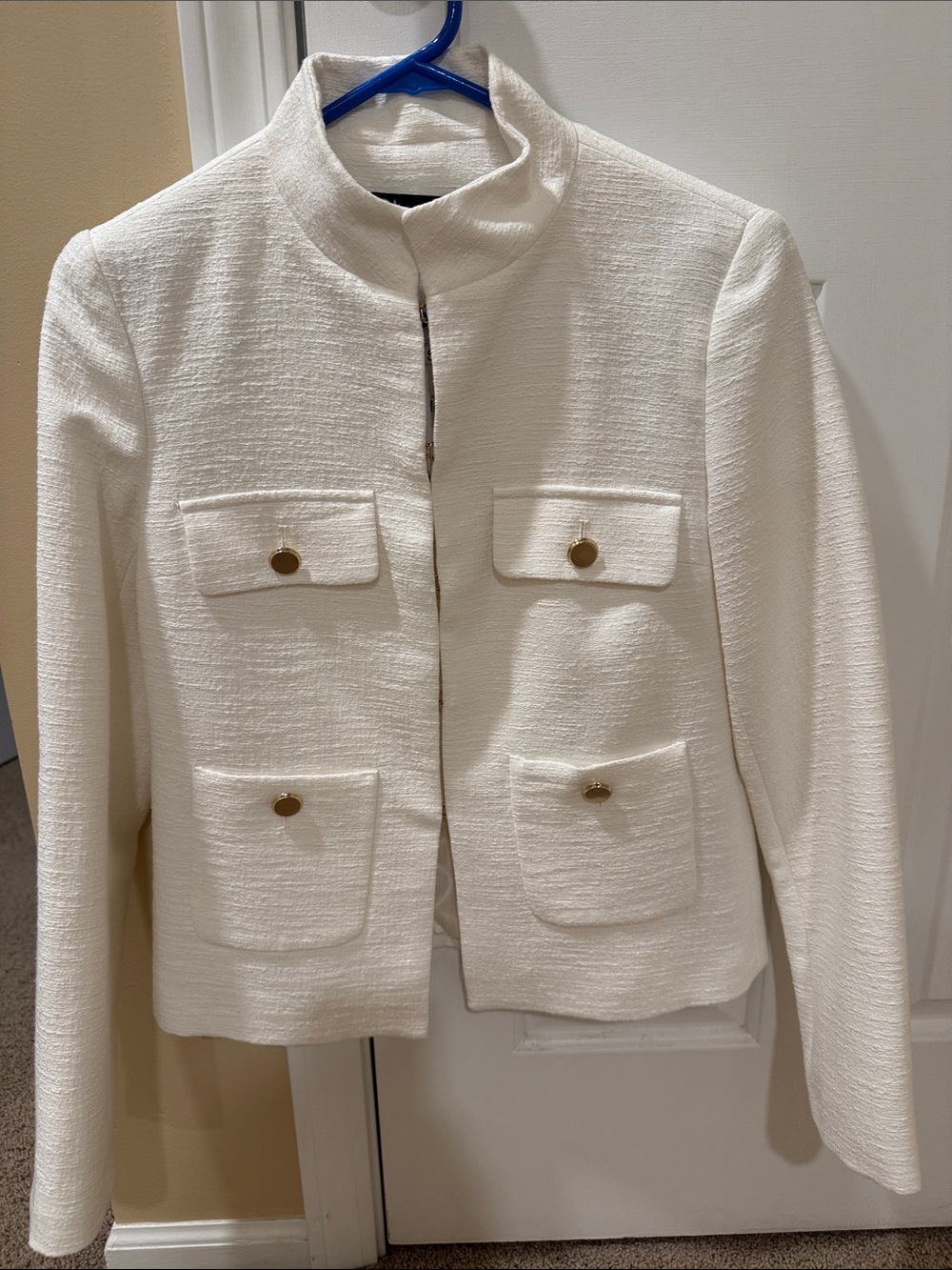 Zara Cream Textured Four-Pocket Jacket